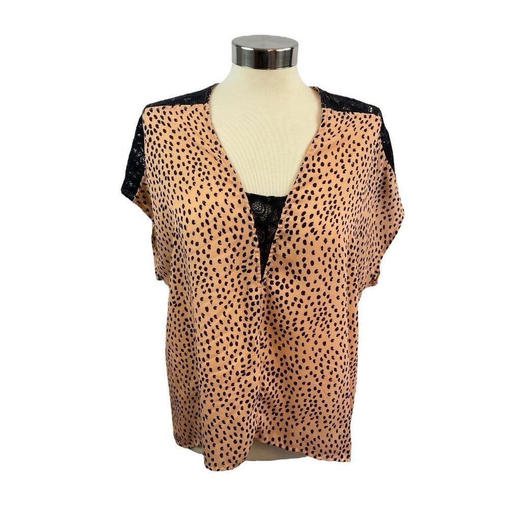 Medium Ya Los Angeles Women's Peach Print Lightweight Pullover Blouse Lace Detai